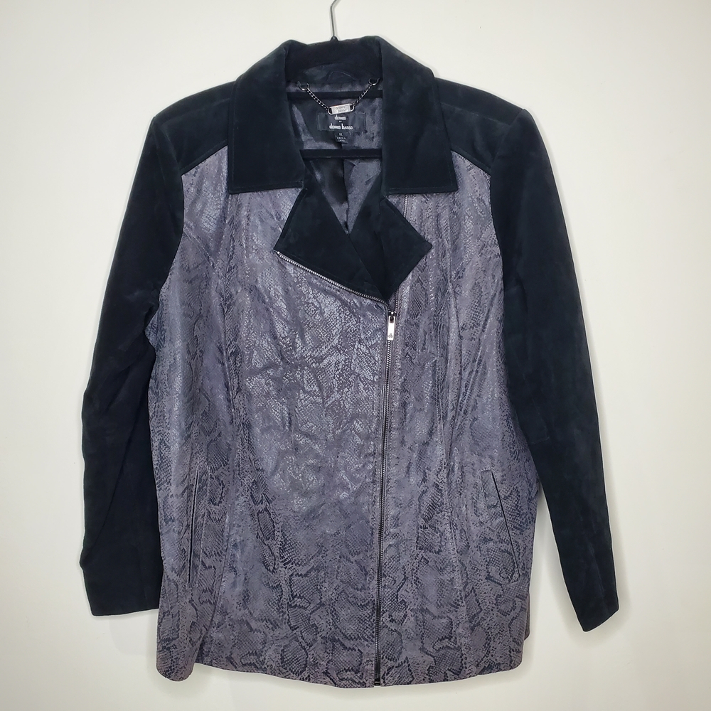Dennis Basso Leather Jacket Gray Snakeskin With Black Sleeves Size 1X